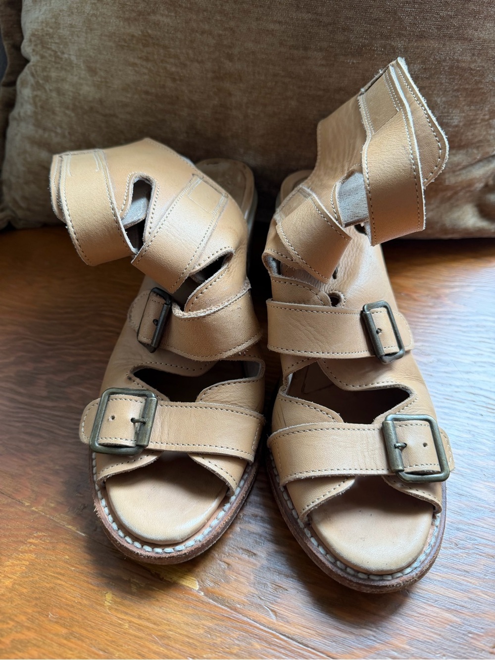 freebird Tan Multi-Strap Buckle Sandals